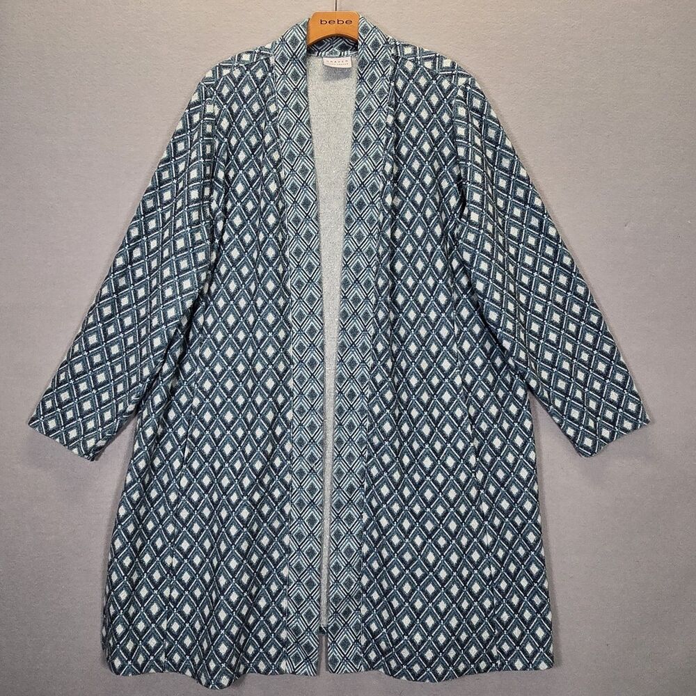 Susan Graver Open Front Long Cardigan Plaid Print 2X Multicolor